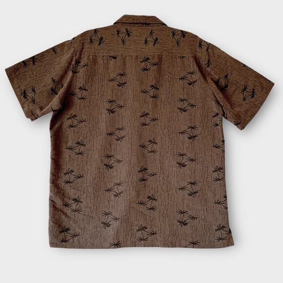 SOLITUDE Short Sleeves Button Up Hawaiian Shirt Relax Fit Size M Brown Palm Tree - Picture 2 of 12